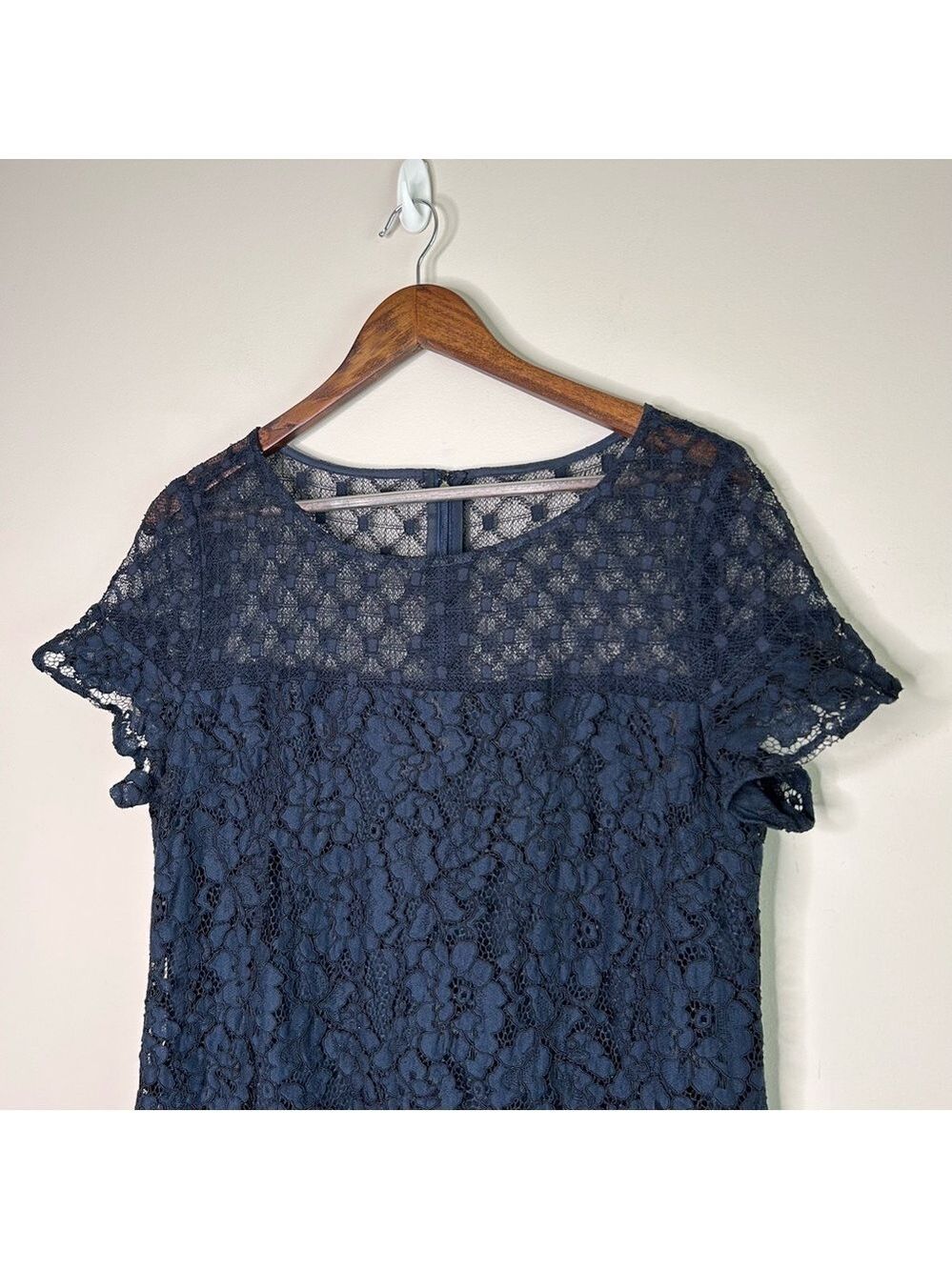 Karl Lagerfeld Navy Blue Lace Shift Dress Size 14 - Picture 11 of 11